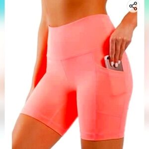 NWT‎ Yogalicious Lux bike shorts 7" with pockets,high rise,Neon tangerine